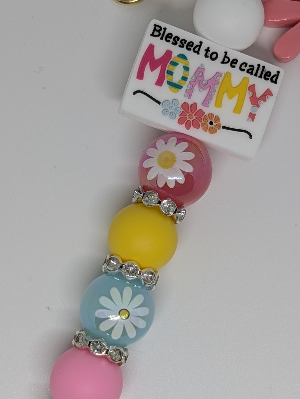 Handmade Silicone Focal Beaded Blessed To Be Called Mommy Keychain - Picture 3 of 4